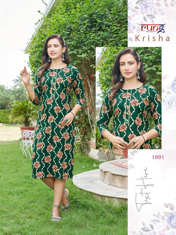 Krisha By Rang Rayon Printed Kurtis Catalog